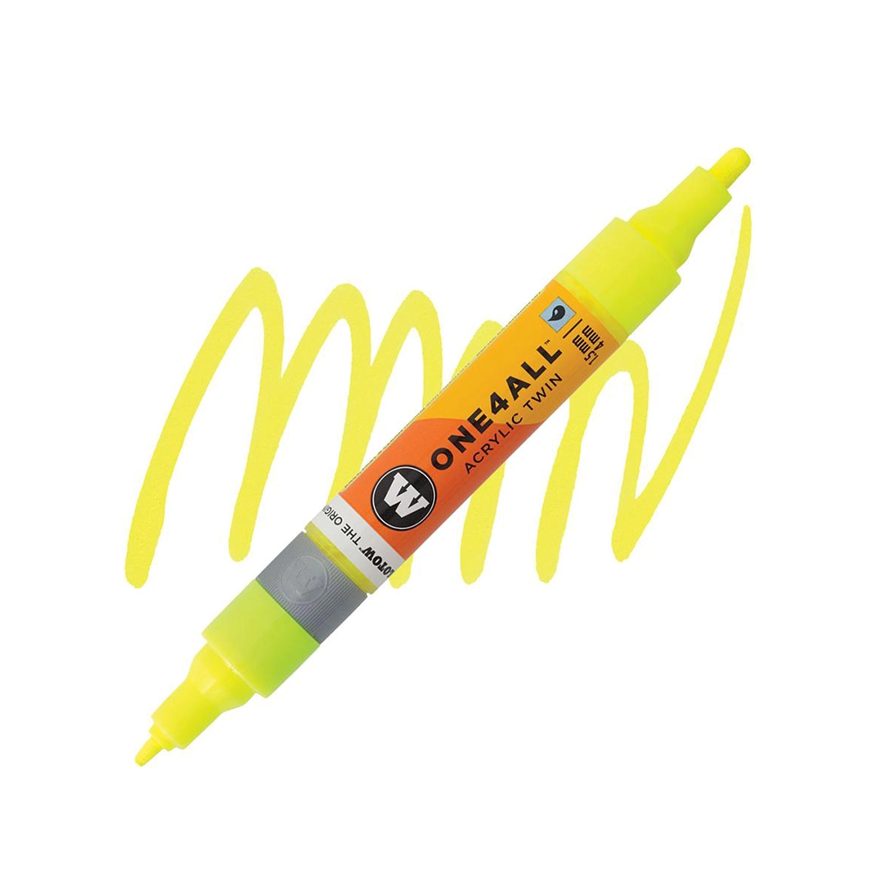 Molotow ONE4ALL Acryl Twin двустранен акрилен маркер, 1,5 + 4 мм, флуоресцентно неоново жълт